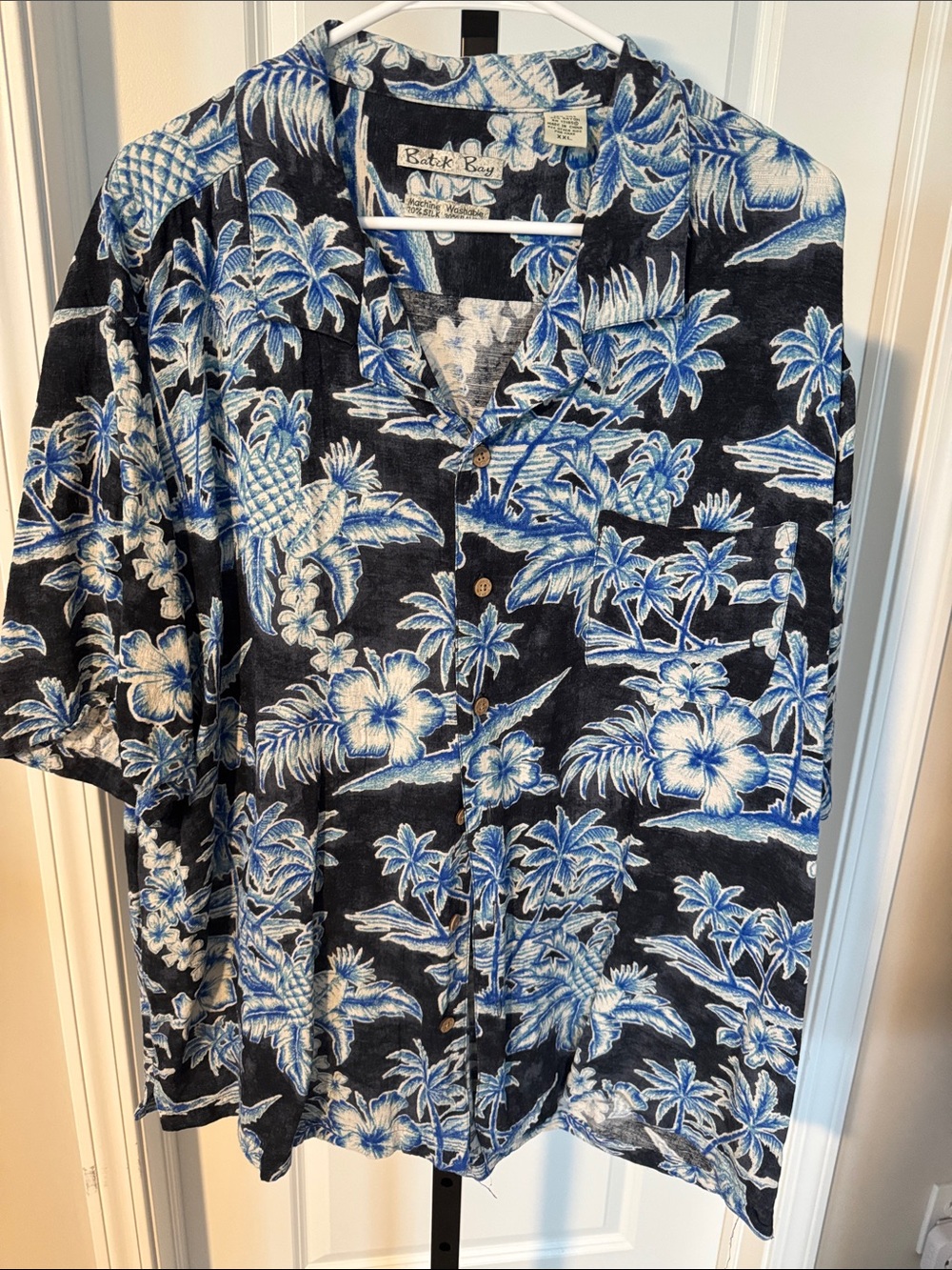 Batik Bay Blue & Black Tropical Print Short Sleeve Button-Down Shirt